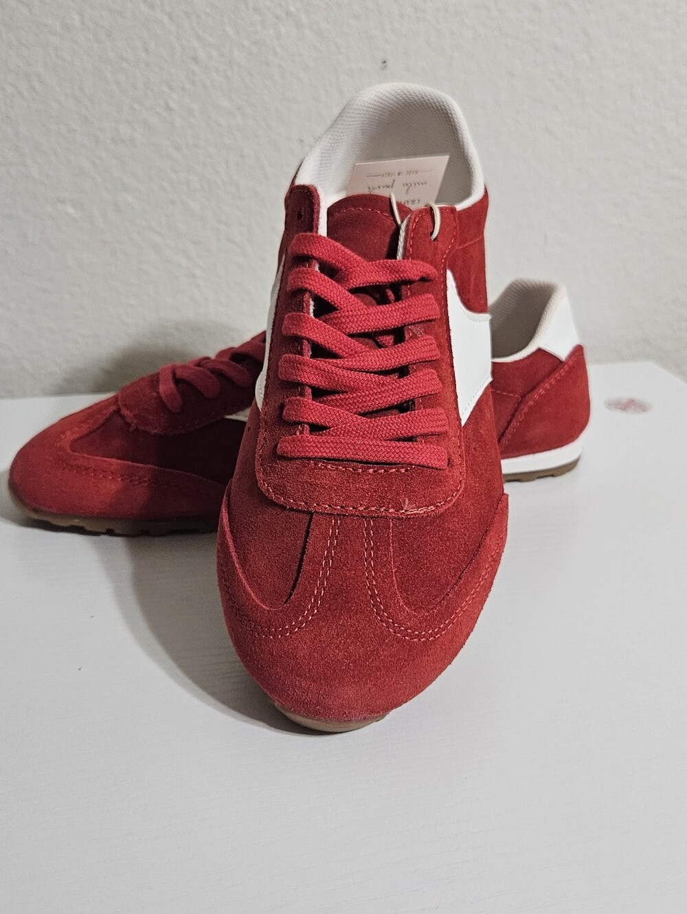 Mila Paoli Red Suede Sneakers with White Accent